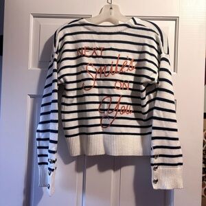 Kerri Rosenthal "Next Smile's on You" Striped Sweater with Embroidery XS